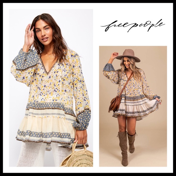 FREE PEOPLE BOHO FLOWY TUNIC SWING MINI DRESS A2C - Picture 13 of 16